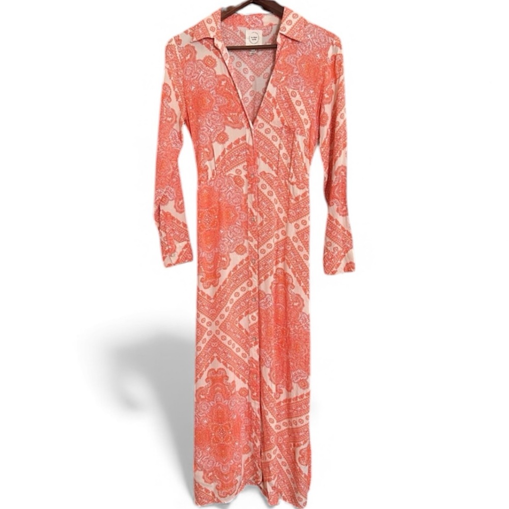River Island, Orange Paisley Tie Waist Shirt Dress, US Size 2, GUC, one flaw